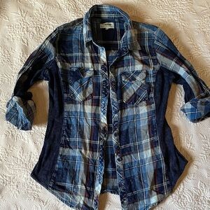 Ci Sono Navy and Light Blue Plaid Top